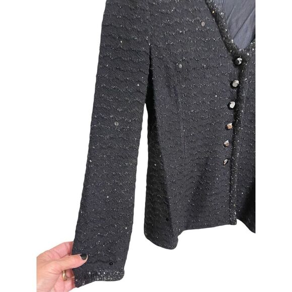 St. John Evening Black Knit Jacket stunning .Knit Jacket w/Luxe Crystal … - Picture 6 of 8